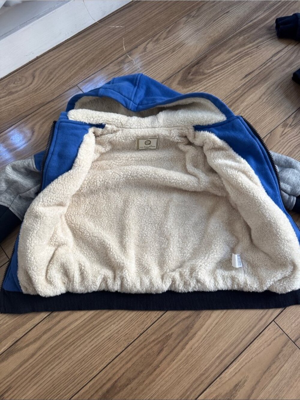 NEW! 5T Kids blue grey navy zip sherpa fleece - super warm - Picture 7 of 13